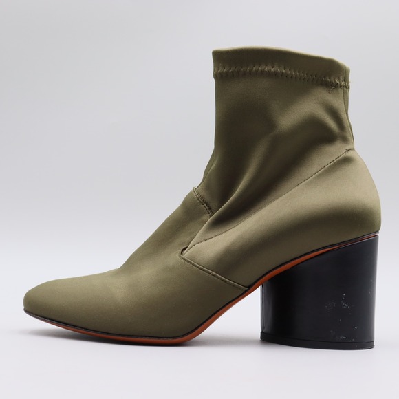 Robert Clergerie Kosst Green Satin Stretch Chunky Heel Ankle Boots Size 9.5B US - Picture 4 of 9